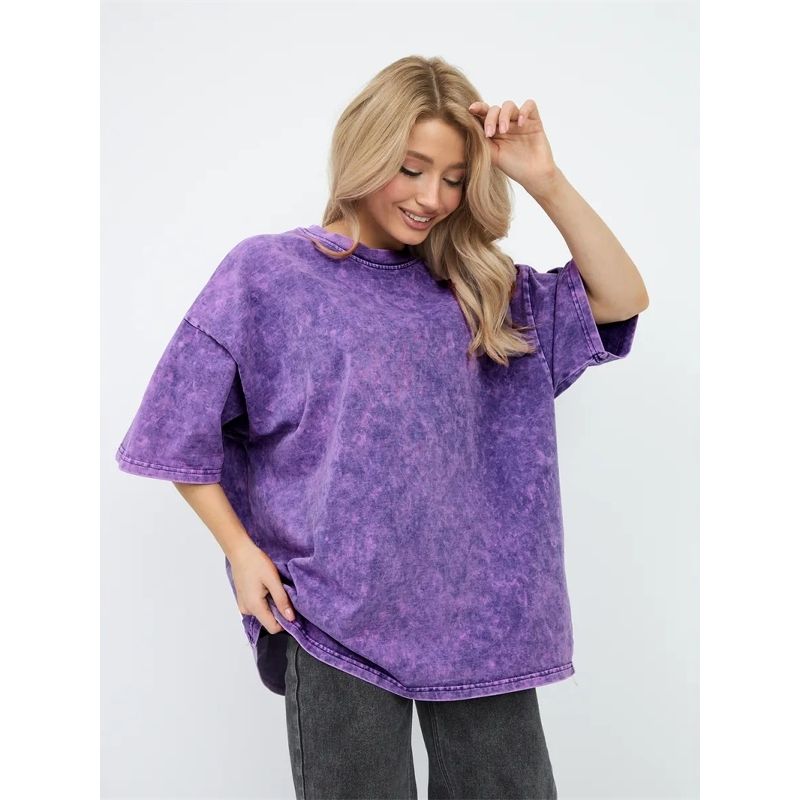 European and American Fashion Retro Distressed Washed Short sleeve Medium Length T-shirt Women Oversize Tee T Shirt Women