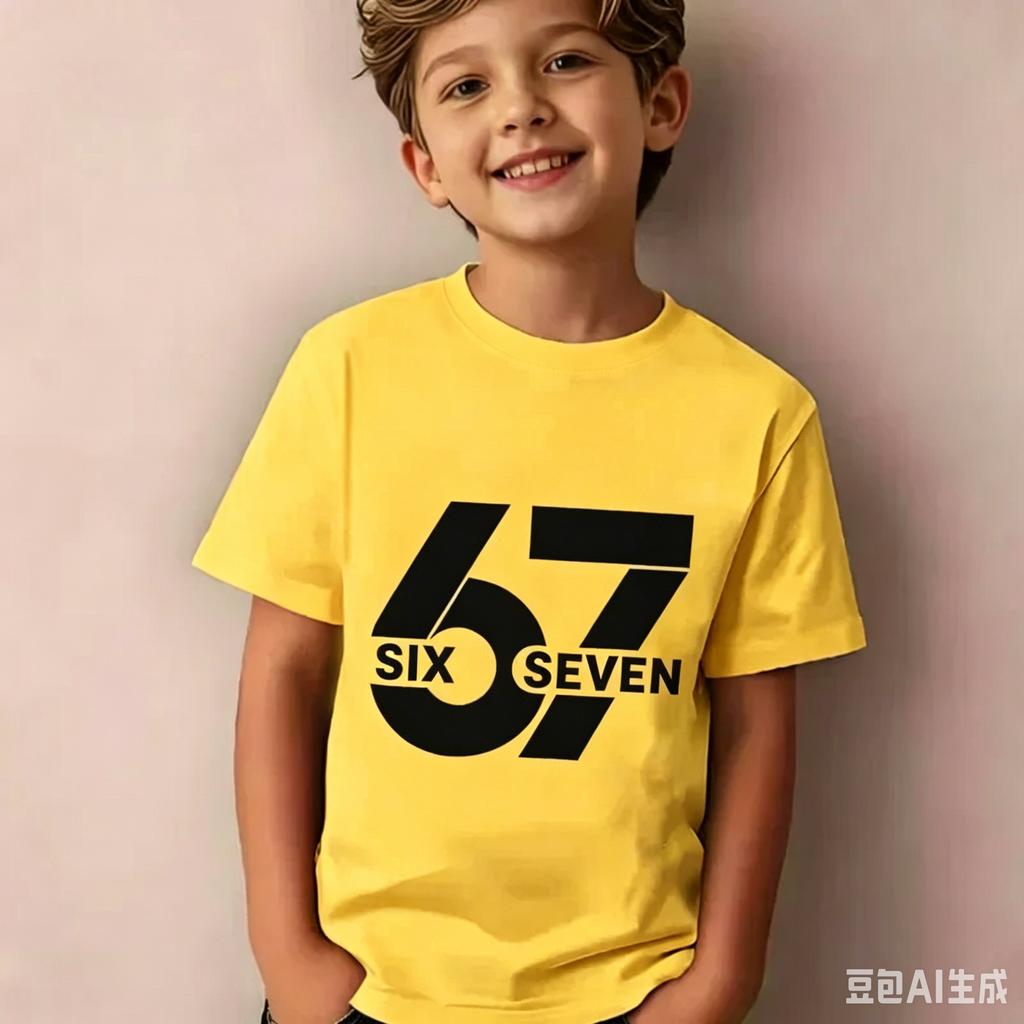 67 Pixel Cartoon Charakter Baumwoll-T-Shirt, Jungen Mädchen Harajuku Streetwear Print Kurzarm-T-Shirt, Trendiges Lässiges Kinder Oberteil