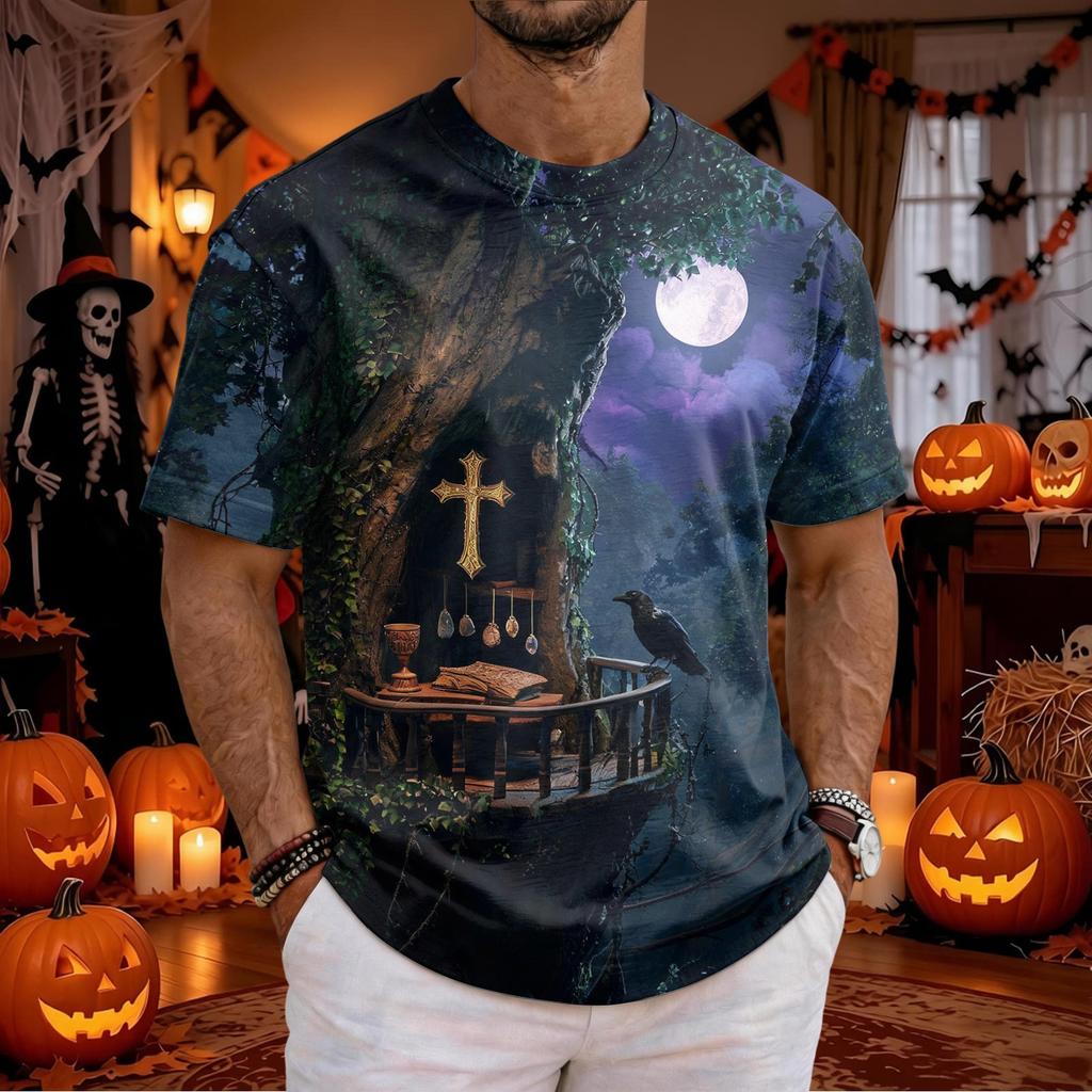 Men's Halloween Graphic T-Shirt Neck Short Sleeve Casual Top