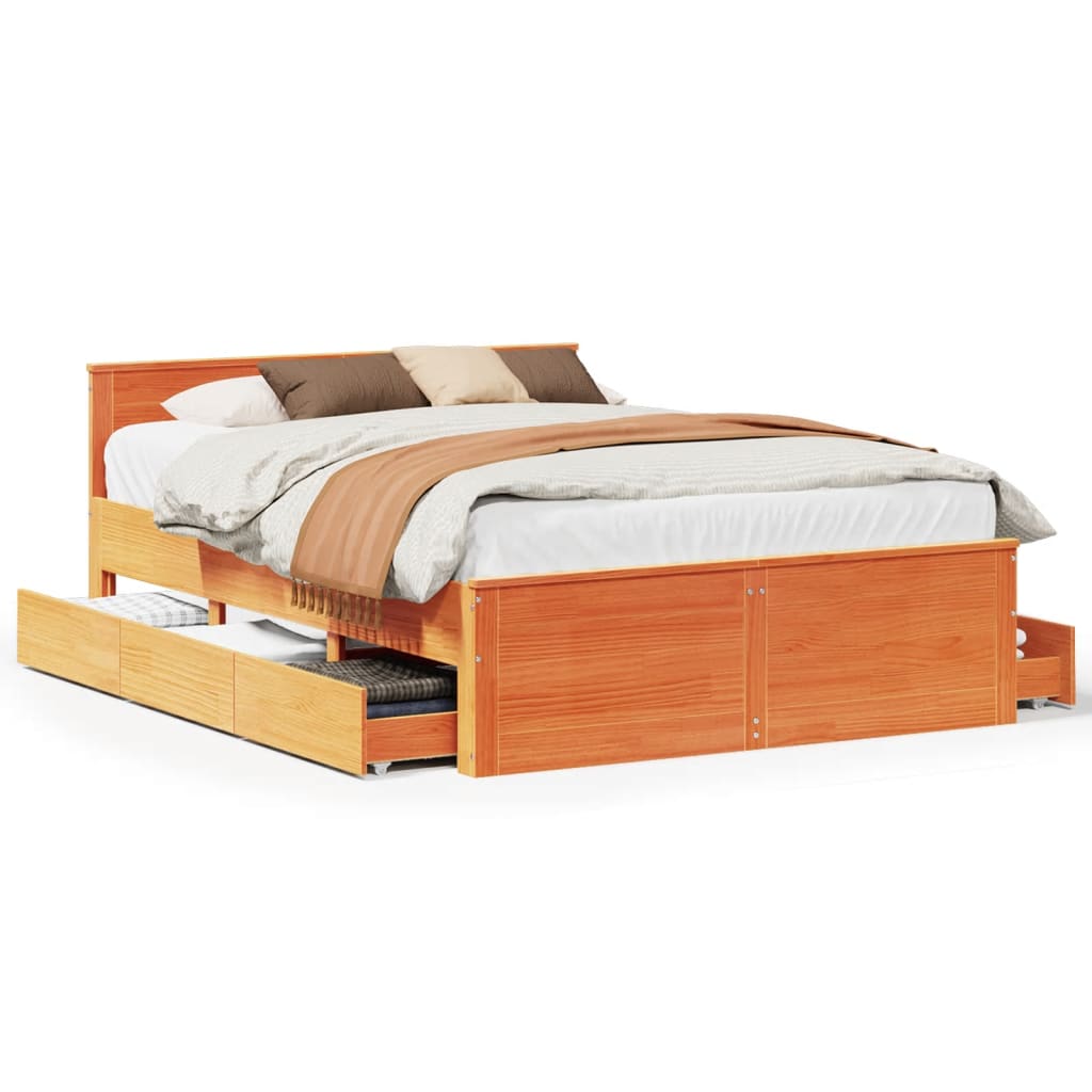 Vidaxl Bed Without Mattress, With Headboard, Waxed Brown, 150X200 Cm