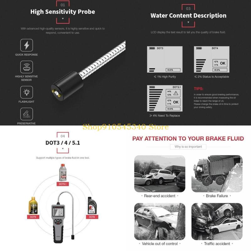 U2JA 12V Car Brake Fluid Oil Moisture Meter Electronic Testing Repair Inspection Tool
