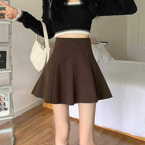 Black Wool Blend Women's A-line Short Skirt - 2026 Autumn/Winter Hip-hugging, Fluffy, Petite, Versatile Umbrella Skirt
