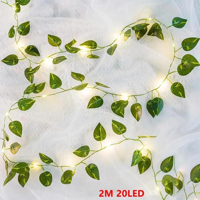 2/10M Silk Leaves Fake Creeper Green Leaf Ivy LED String Lights Home Decor Hanging Garland Artificial Plants Wedding Decoration
