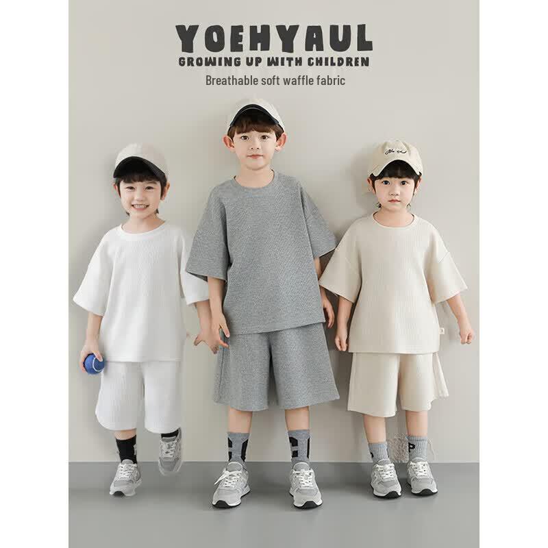 Boys Waffle Weave Summer Two-Piece Sportswear Set 80 cm