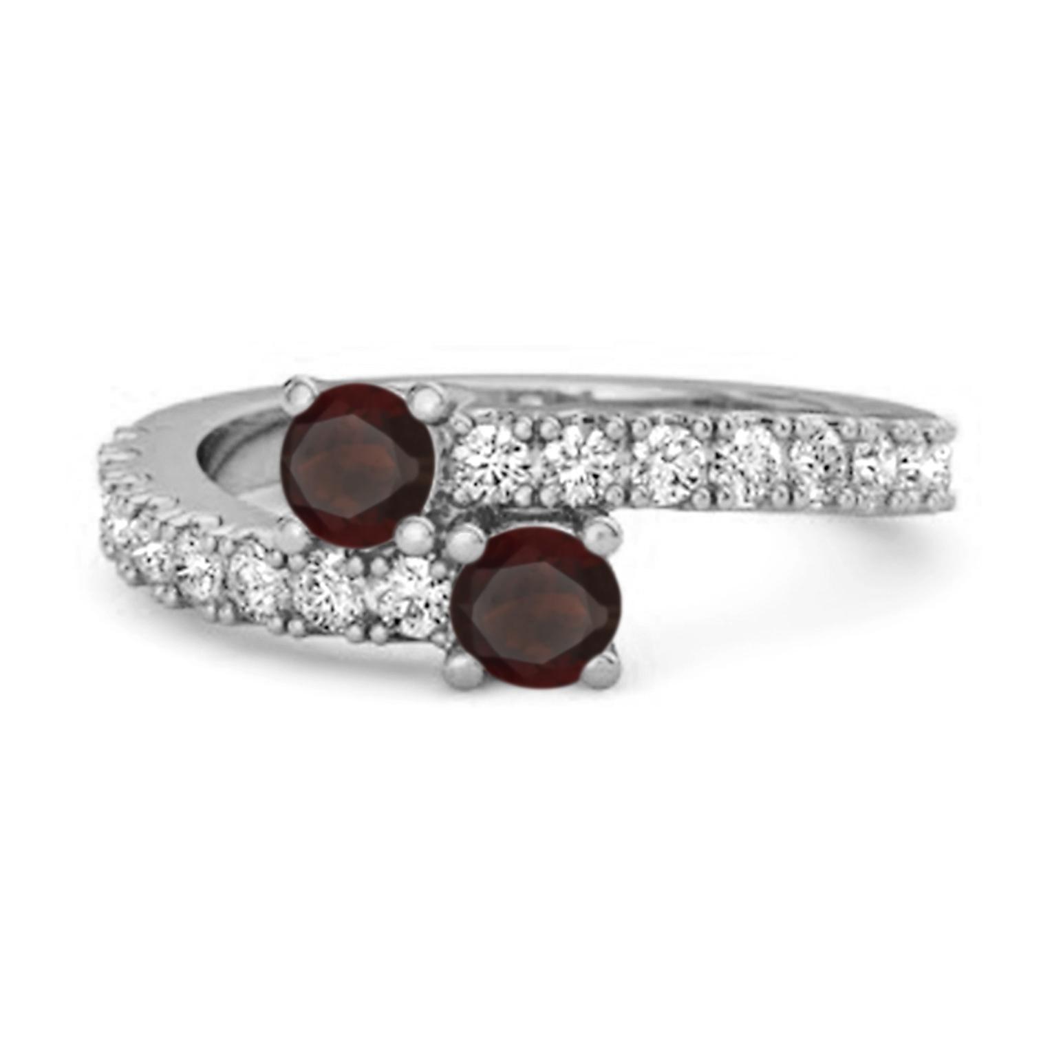 Garnet Twin Stone with Accents Bypass Ring - 925 Sterling Silver 6 белый