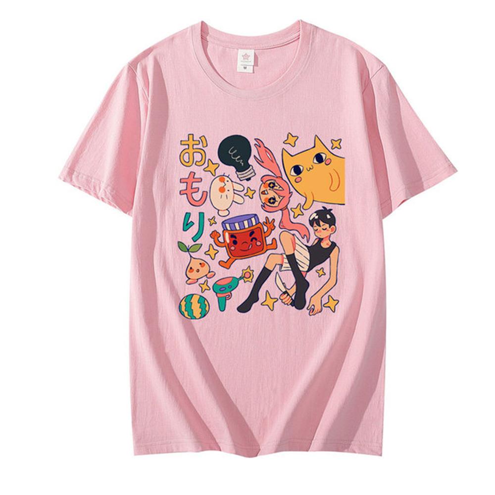 

Модна футболка Omori, літній повсякденний топ, модний друк Harajuku, поліестер, топи з короткими рукавами, спортивна футболка для косплею XL рожевий