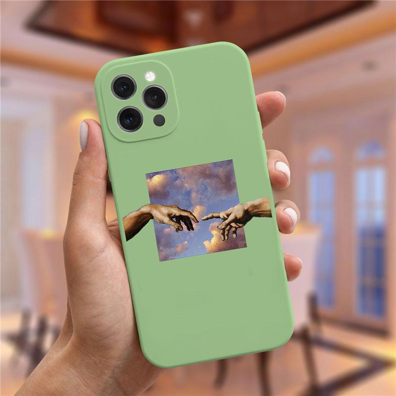 

Art Fresco Michelangelo Creation of Adam Phone Case For iPhone 15 14 13 12 11 Pro Max Mini XS XR X 7 8 Plus David Lines Covers iPhone 12 ProMax