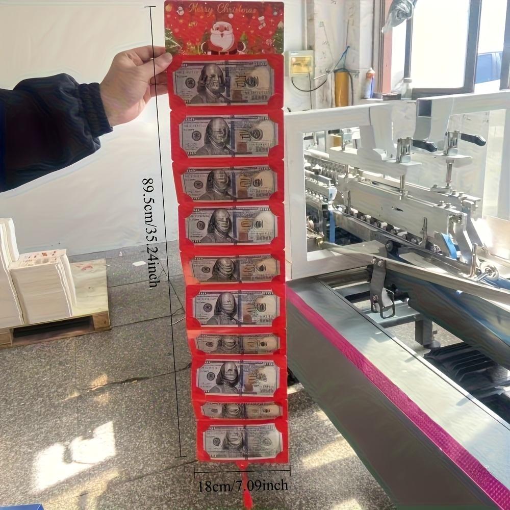 10 Slot Christmas Money Bag and Gift Card Holder - Santa Claus Holiday Design, Snowflakes, Trees, and "Merry Christmas" Text - Christmas Red Envelope