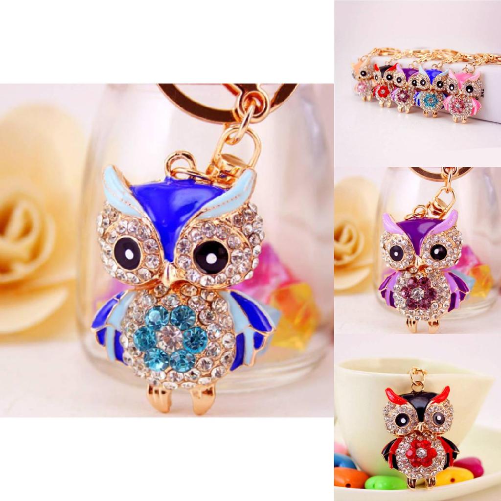 Adorable Cartoon Rhinestone Owl Keychain For Women Cute Animal Metal Keyring