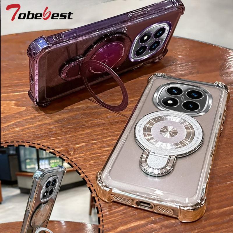 Clear Shockproof Plating Magnetic Magsafe Bracket Case for Xiaomi Redmi Note 14 15 14S 13 13R 12 11 10 9 Pro Plus 4G 5G Cover