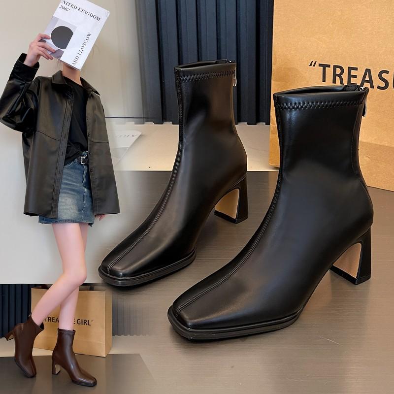 

Модные зимние белые шерстяные сноубутсы женские утепленные флисовой подкладкой полусапоги тонкий каблук квадратный носок хлопковая обувь для женщин 35 чёрный