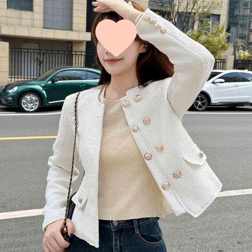 Spring & Autumn Korean Style Petite Versatile Round Neck Jacket for Women
