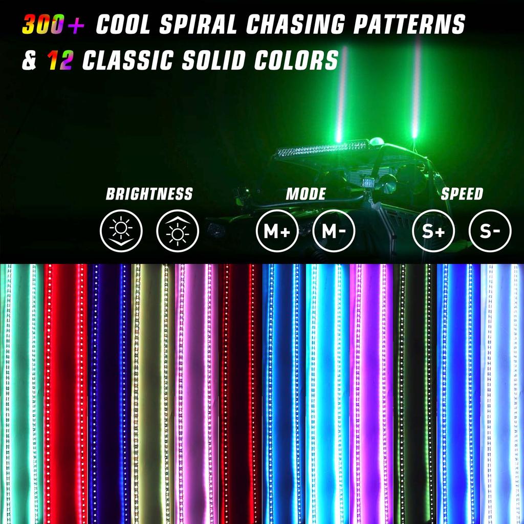 2PCS 4FT 12V Led Flag Light Waterproof Remote Control RGB Color Changing Light Off-road ATV LED Flagpole Light For UTV ATV RZR