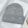 Autumn and winter new bow pearl knitted hat big head circumference thickened rabbit hair blended pullover ear protector wool hat