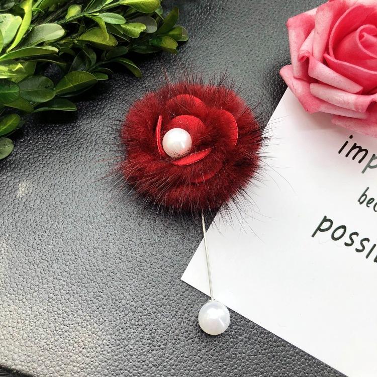 

Korean version of mink fabric flower sweater brooch pearl corsage women s scarf buckle long pin jacket clothing accessories