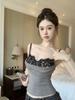 Sexy pure desire ins lace splicing sleeveless back suspender T-shirt women's summer slim spice girl suspender vest women