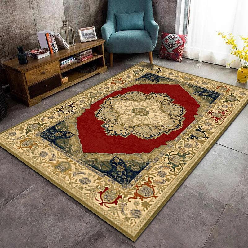 1PC American Retro Persian Carpet Large Area Non-Slip Living Room Sofa Rug Bedroom Study Cloakroom Floor Mat Home Decoration