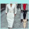 Elegant Highwaist Midi Dress With Spliced Design For Office Women