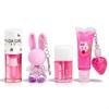 HUDA GIRL Conjunto de Gloss Labial Coreano - Gloss Labial em Tubo 2 em 1, Gloss Labial com Chaveiro de Coelho, Óleo Labial Líquido, Tonalizante Labial Rosa Suíço - Hidratante e Pigmentado Li