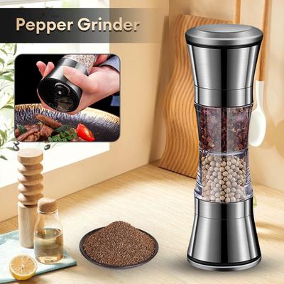 Moulin à Poivre Deux-en-un Moulin à Poivre en Acier Inoxydable Gadgets de Cuisine à Double Tête Sel Marin Épices Manuel Moulin à Deux Têtes