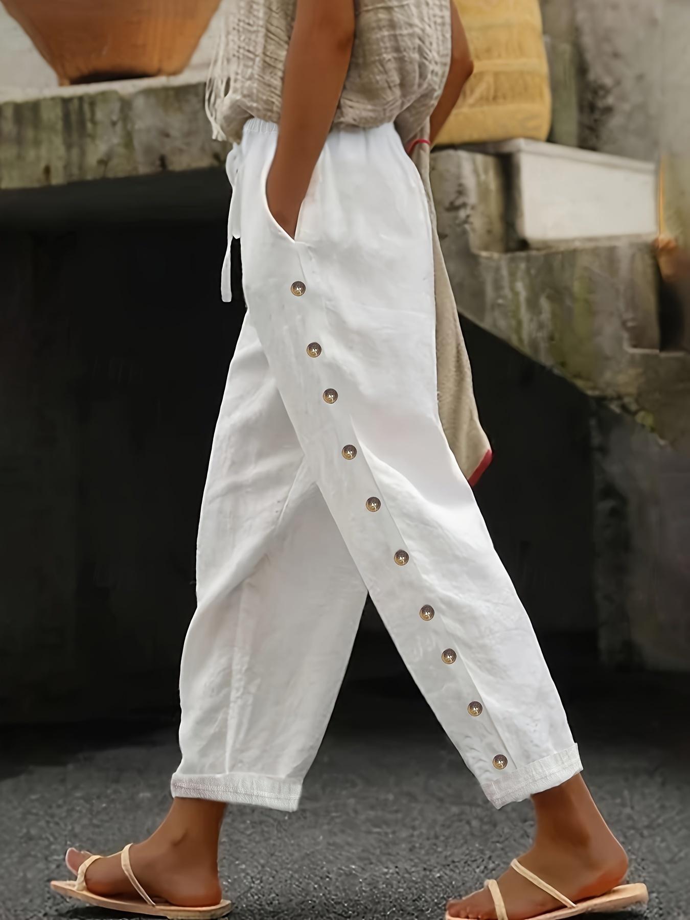 2025 Autumn Women s Elastic Waist Loose Cropped Trousers - Versatile and Casual European American Style XL белый
