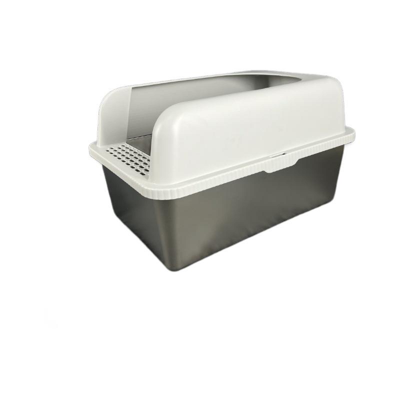 Top-Entry Stainless Steel Cat Litter Box with Anti-Splash Cover