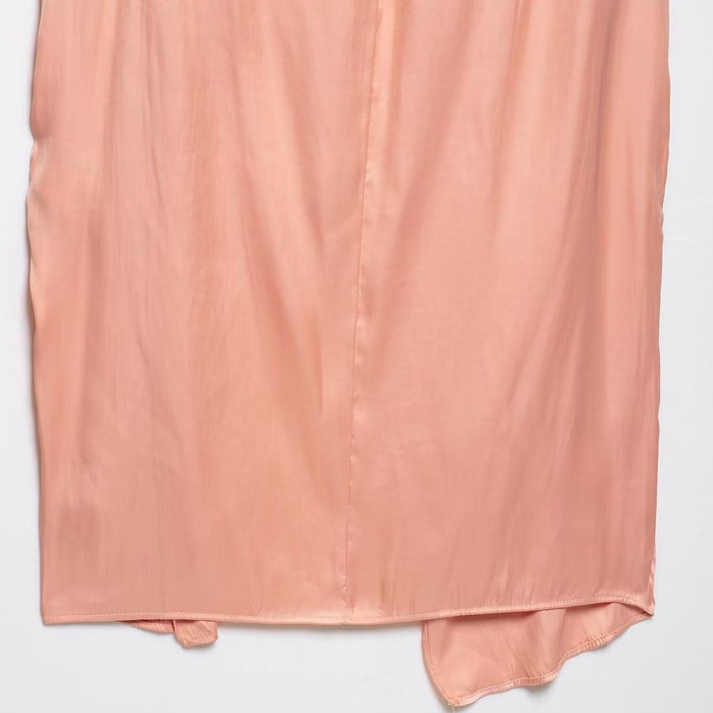 2025 Summer Gold-Trimmed Pink Silk Midi Skirt Set