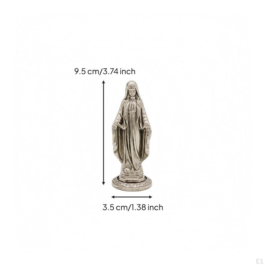 Religious Figurine AntiqueStyle Metal Statue Robed MetalLike Finish Molded Detailing Mary