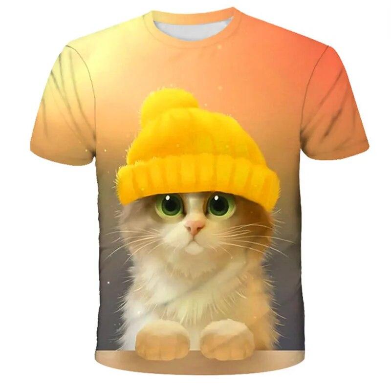 Cat Girls T Shirt Clothes Boys Girls Animal Children 3D T-Shirt Kids Summer Cat Lively Cute Funny Baby T Shirts Tops 4-14Y