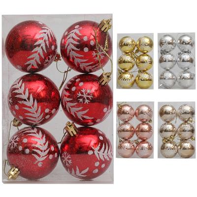 6Pcs/Box Electroplated Plastic Ball Christmas Tree Ornament DIY Crafts Painted Plastic Christmas Gifts Boxes Pendant