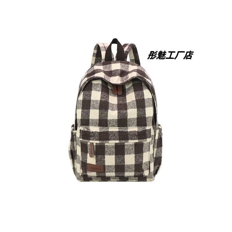 Schoolbag retro plaid backpack college student casual backpack women's plaid backpack student schoolbag large capacity backpack