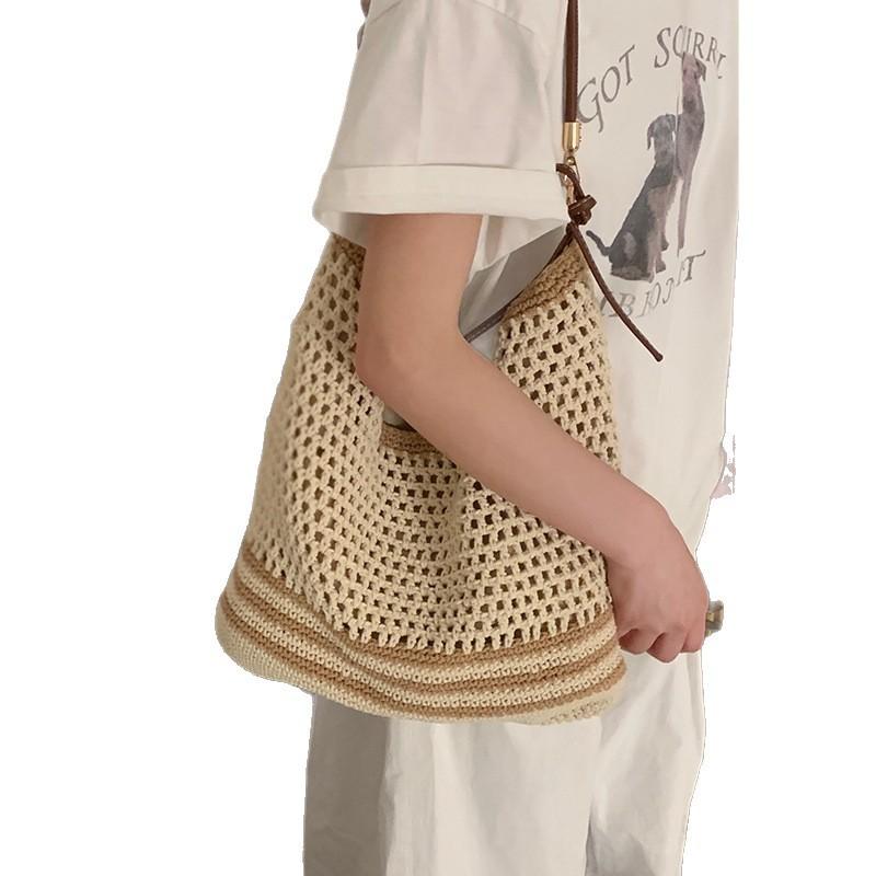 Hollow Woven Bag Women's Summer New Straw Bag Large Capacity Shoulder Crossbody Seaside Vacation Beach Bag