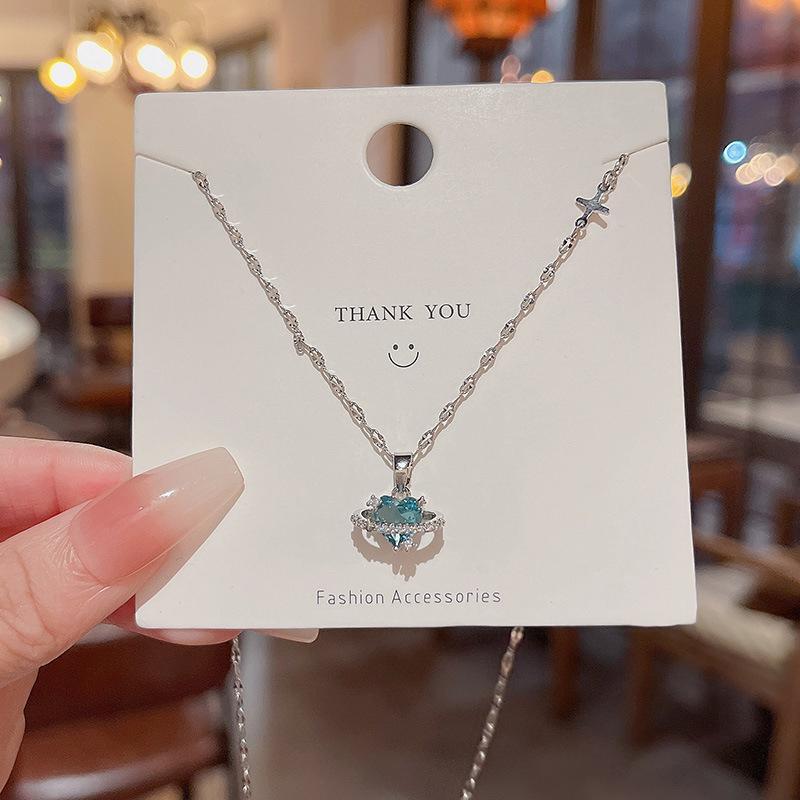 

Korean Fashion Vintage Blue Crystal Pendant Silver Color Cosmic Star Chain Neck Necklace for Women Wedding Aesthetic Jewelry