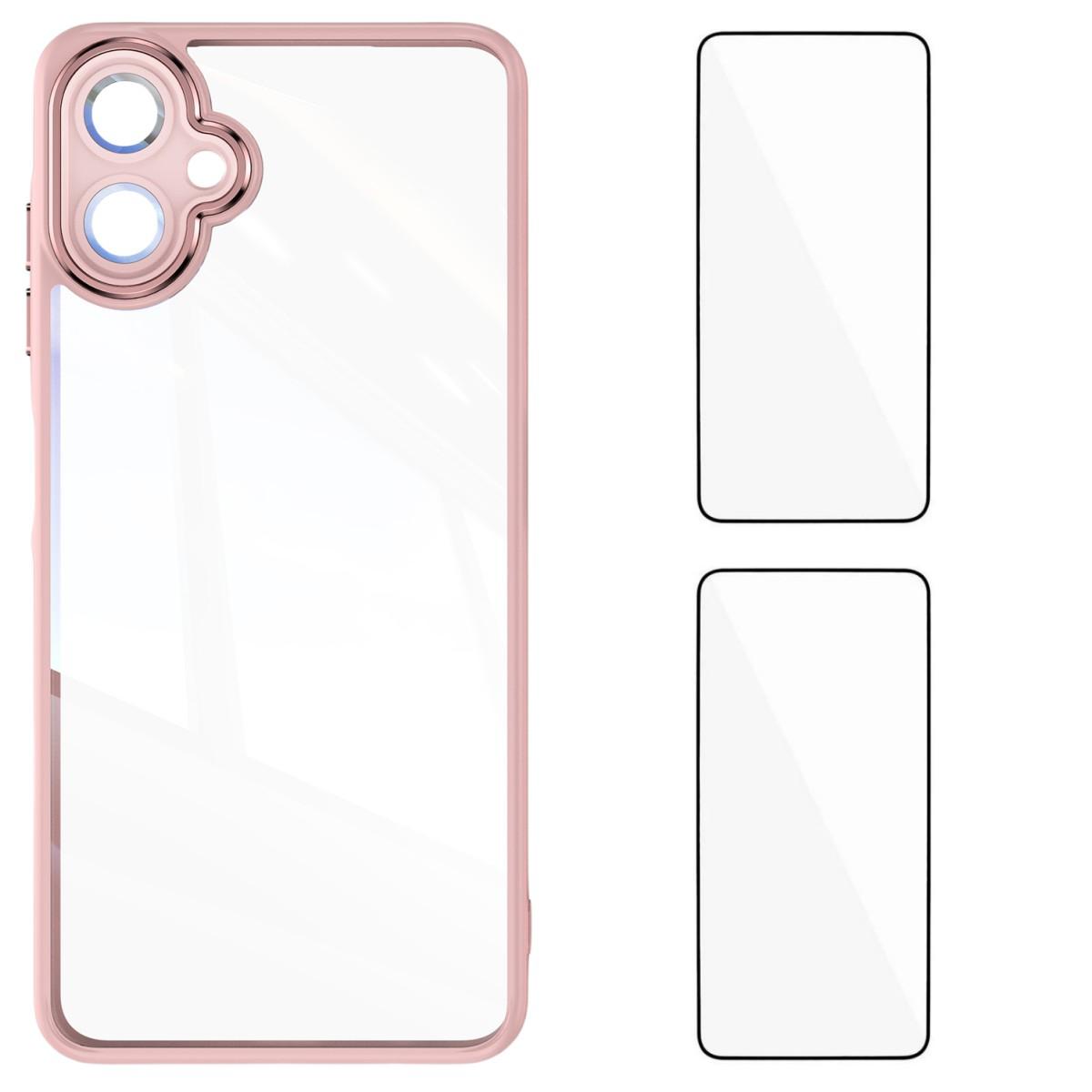 

For Samsung Galaxy A06 4G TPU Case WANLONFENG Drop-proof Clear Phone Cover with 2Pcs Tempered Glass Film Pink