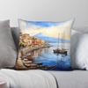 Aquarell Neapel Italien Quadratische Kissenhülle Polyester Leinen Samt Muster Reißverschluss Dekorative Kissenhülle Zimmer Kissenbezug
