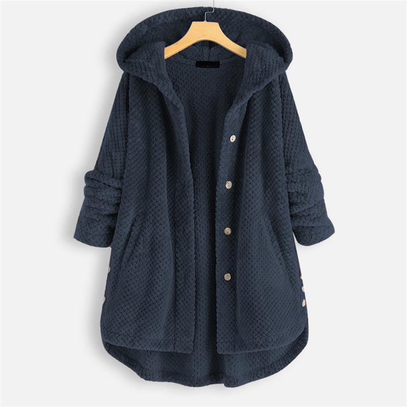 Plus Size Women Hooded Coats Long Sleeve Single Breasted Midi Length Coat Loose Casual Elegant Thick Jackets Hoodies Office Lady