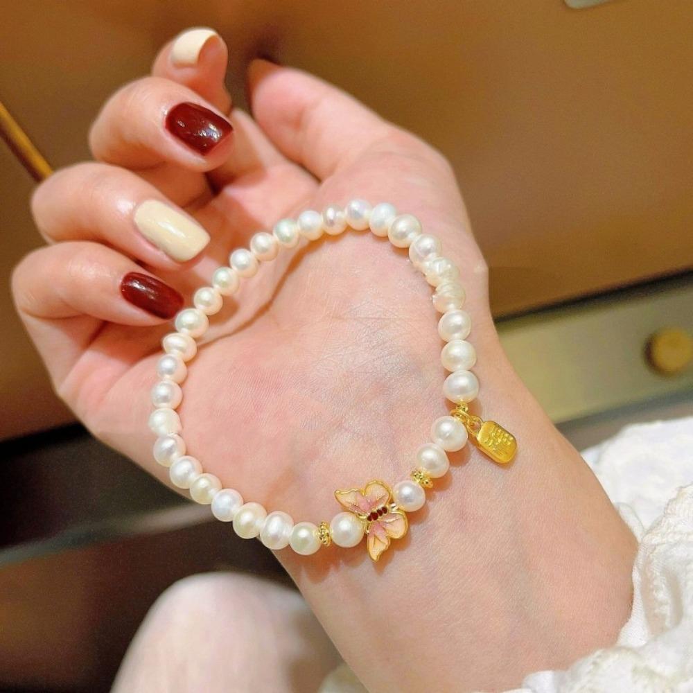 Baroque Natural Freshwater Pearl Beaded Bracelet Women's High-end Sense Light Luxury Niche Design Sense Versatile Jewelry