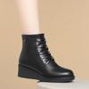 Mom Winter Shoes Wedge Heel Genuine Leather Women Snow Boots Round Toe Casual Chunky Warm Ladies Short Boots