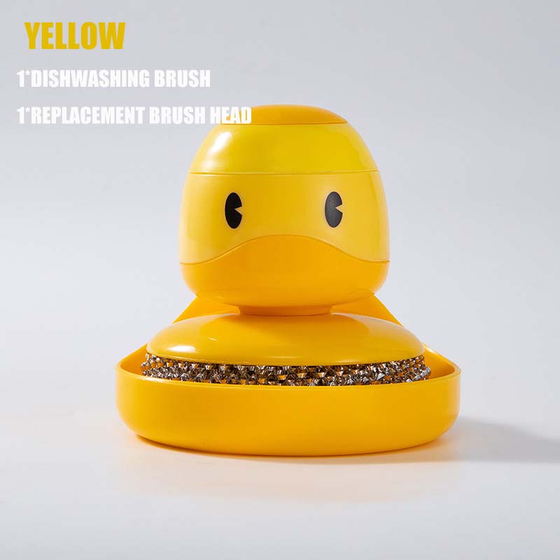 Little Yellow Duck Steel Ball Brush Hangable Squeeze Pot Wash Brushes Press Pan Bowl Brush Kitchen Cleaning Dish Bowl Cleaner Household Cleaning Tools