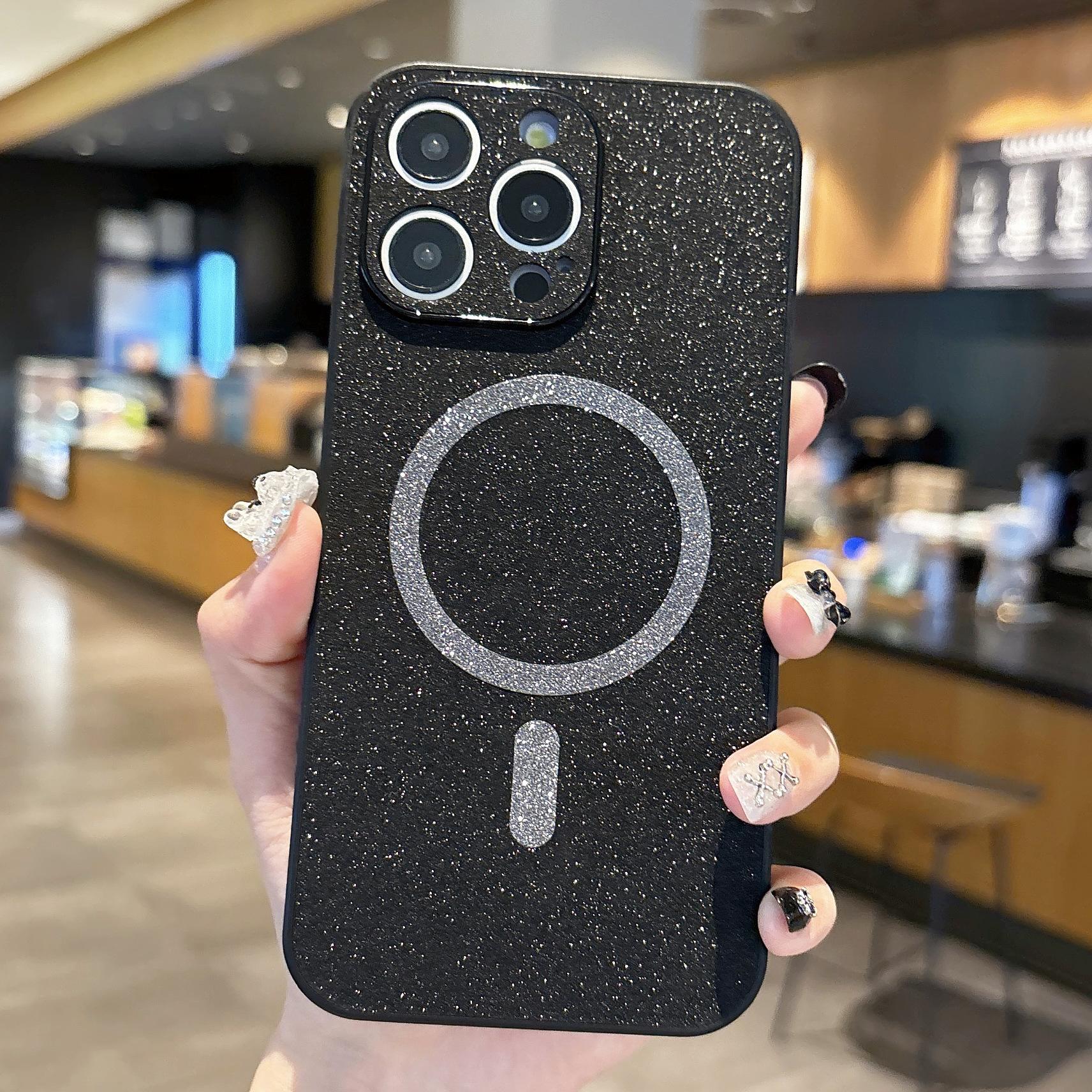 

Простой деловой блестящий магнитный притяжение подходит для IPhone15promax, противоударный чехол для телефона Apple 13/14 12 Apple 15 чёрный