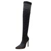 Comemore Rhinestone Pointed High Heel Sock Boot Outdoor Women Shoes Stiletto 2025 Women's Autumn Over The Knee Boots 43