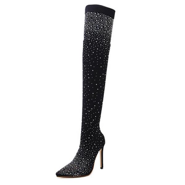 Comemore Rhinestone Pointed High Heel Sock Boot Outdoor Women Shoes Stiletto 2025 Women's Autumn Over The Knee Boots 43