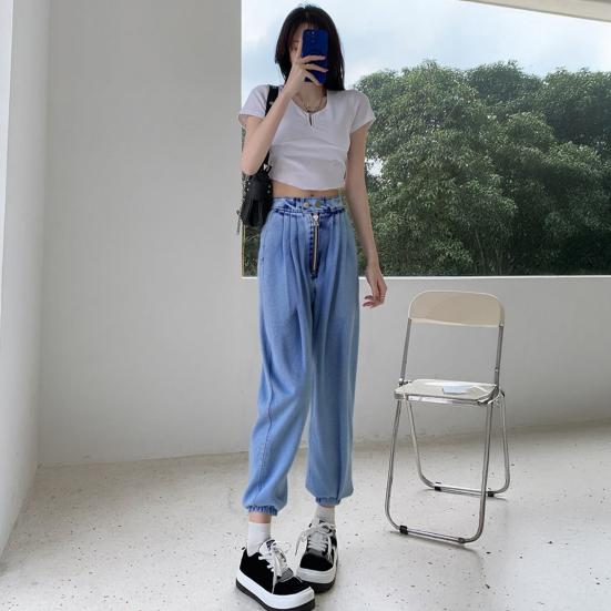 Women's Casual Cargo Jeans Stretch Baggy Cargo Jogger Jeans High Waist Harem Wide Leg Denim Pants Loose Sweatpants with Pockets