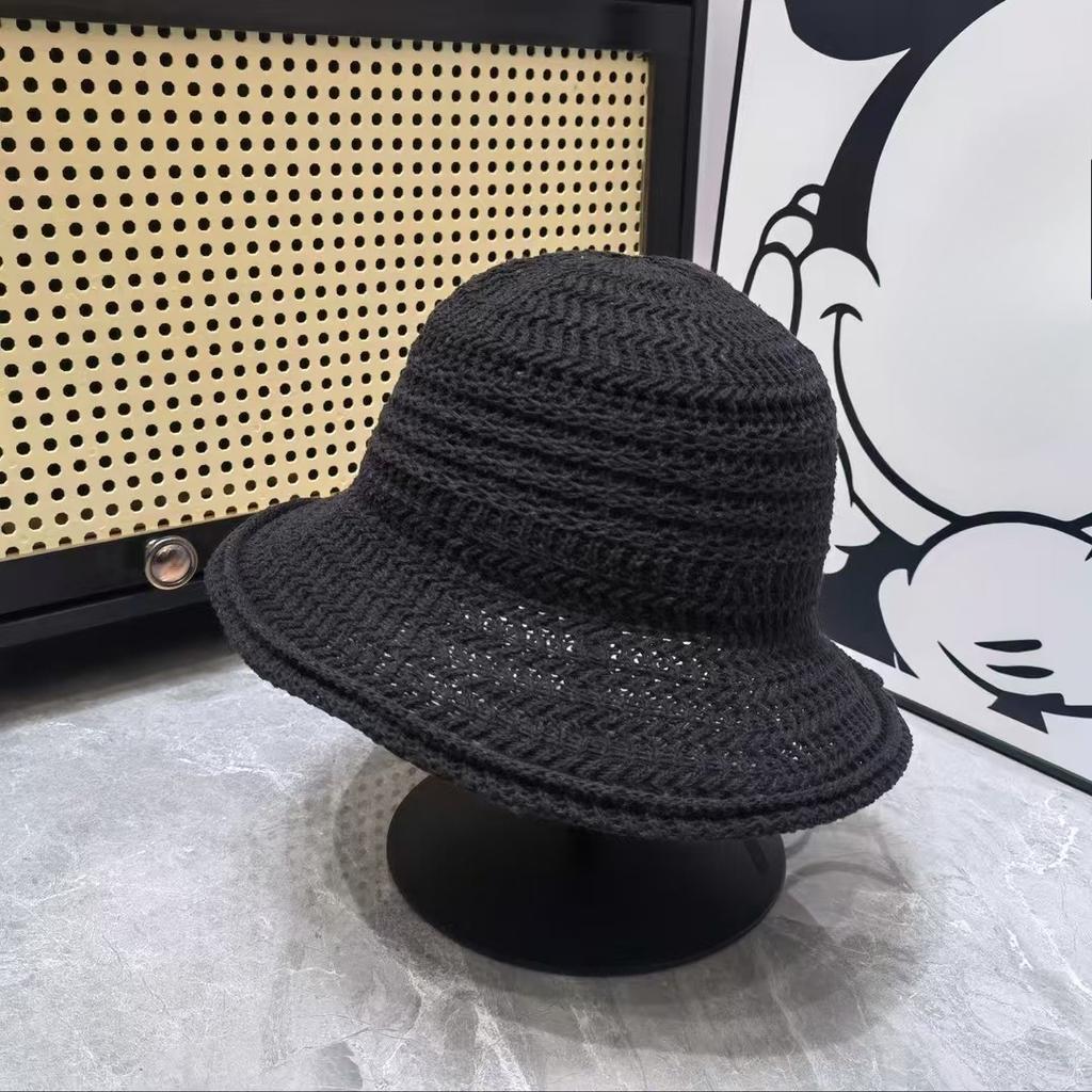Summer UV Protection Straw Sun Hat for Women Wide Brim Hollow Crochet Bucket Hat Foldable Beach Sunshade Fisherman Cap