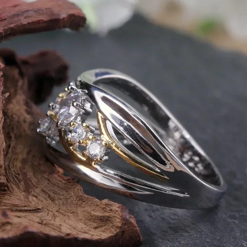 Neuer zweifarbiger Goldfarbener Fingerring für Damen Modische Form Zirkonia Damen Hochzeit Verlobung Schmuck