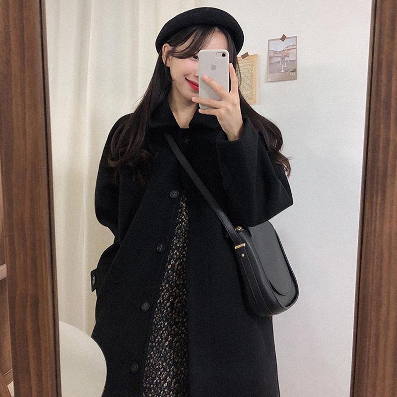 Oatmeal Woolen Petite Women's Mid-Length Coat - 2025 Autumn/Winter Collection