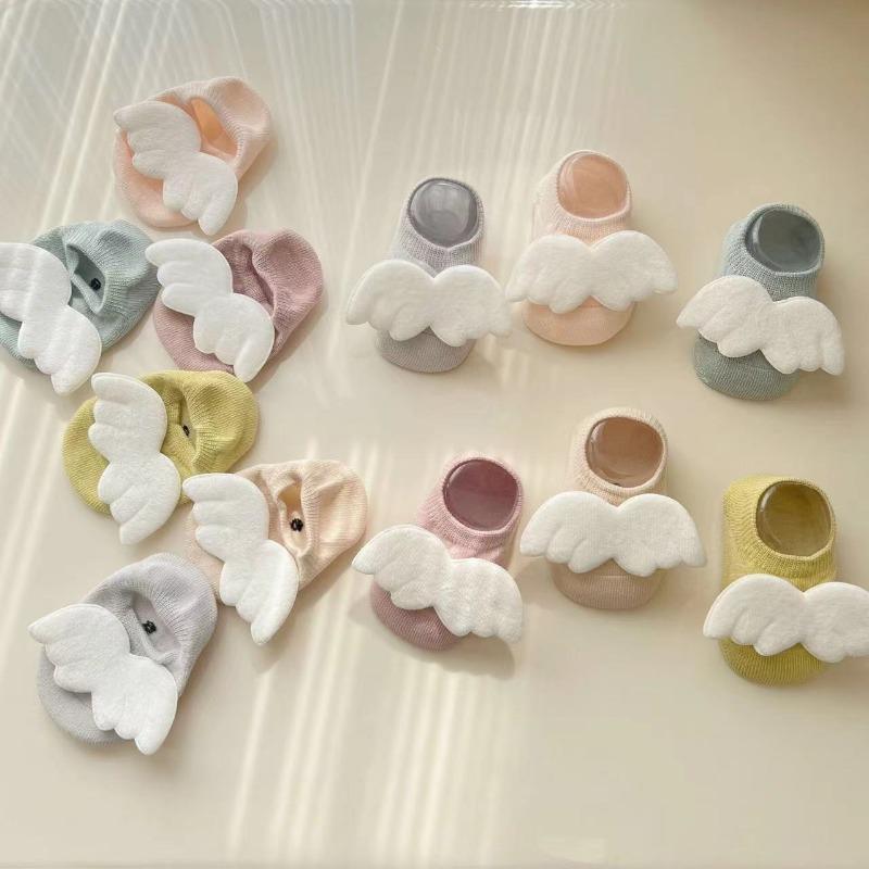Chaussettes Ailes d'Ange pour Bébés Garçons Coton Élastique Couleur Unie Chaussettes Nouveau-nés Filles Printemps Été Antidérapantes Sol Coupe Basse pour