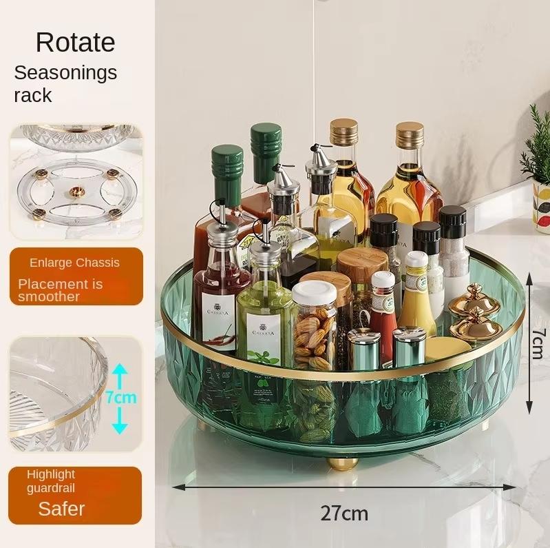 

360 Rotating Tray Cosmetic Organizer Multifunctional PET Transparent Spice Rack Pantry Cabinet Turntable Bathroom Storage Rack