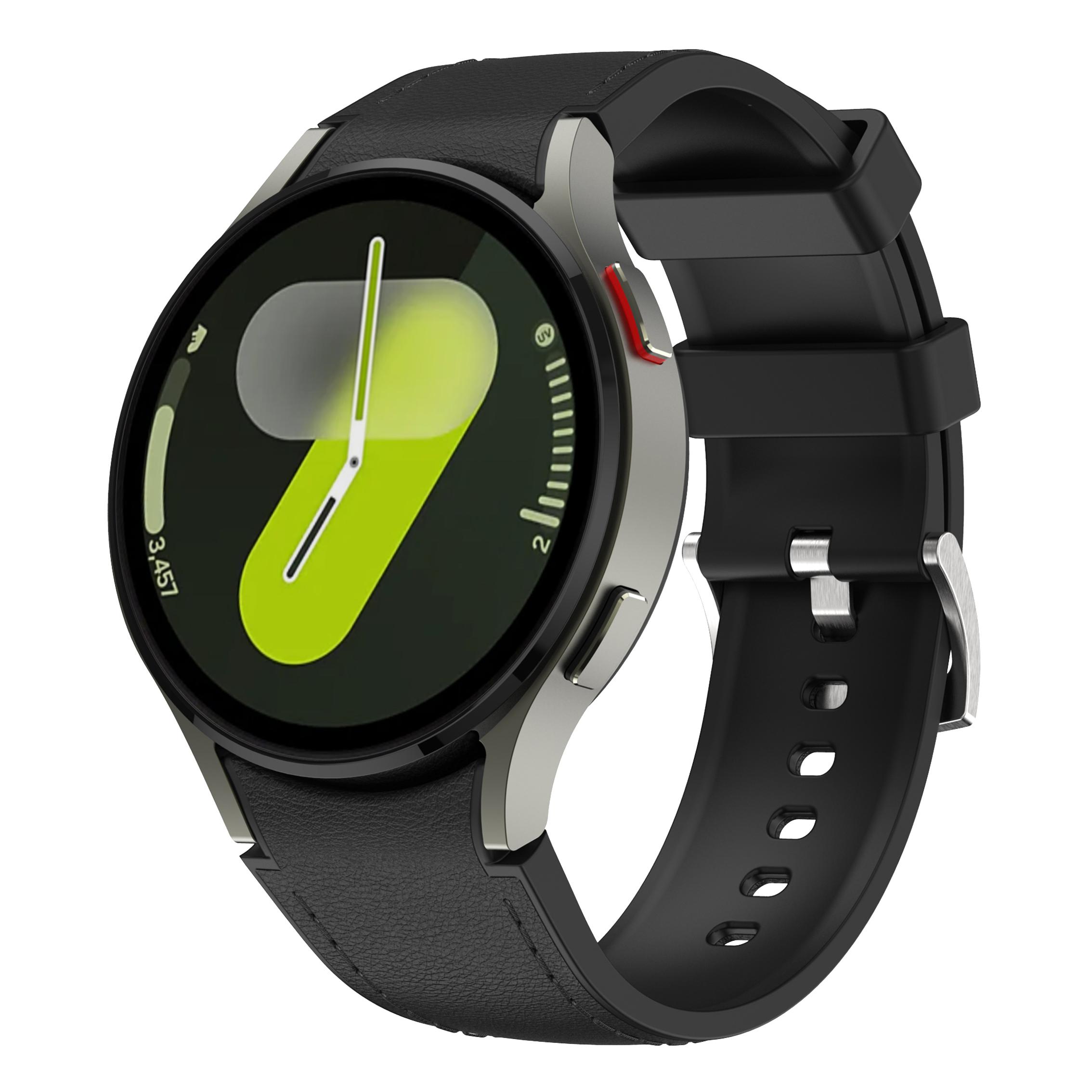 

Силиконовый+Кожаный ремешок без зазора для Samsung Galaxy Watch 7 6 5 4 FE 40мм 44мм Браслет Наручный ремешок Watch 6 4 Classic 43/47мм 42/46мм Watch 7 6 5 4 40MM чёрный