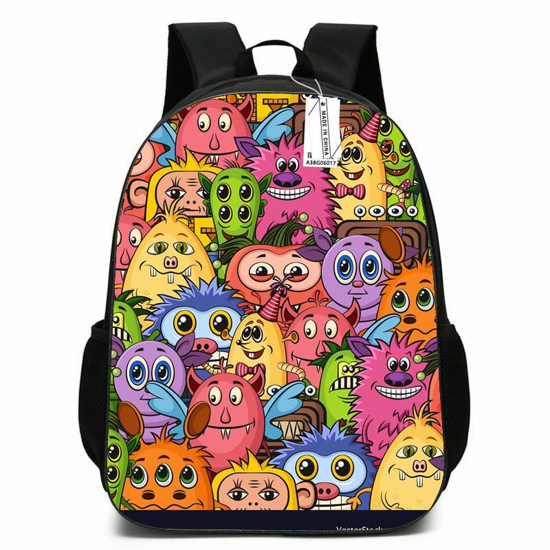 Zaino Scolastico per Bambini Ragazzi Ragazze - Carino Design Mostro Cartone Animato Tessuto Oxford Leggero Spallacci Imbottiti Traspiranti Grado
